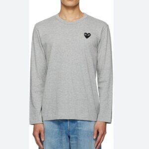 Comme Des Garcons PLAY Gray Heart Patch Long Sleeve Shirt Size XL